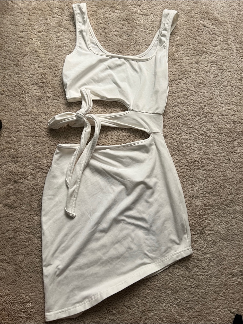White Cutout Tie-Front Women’s Dress